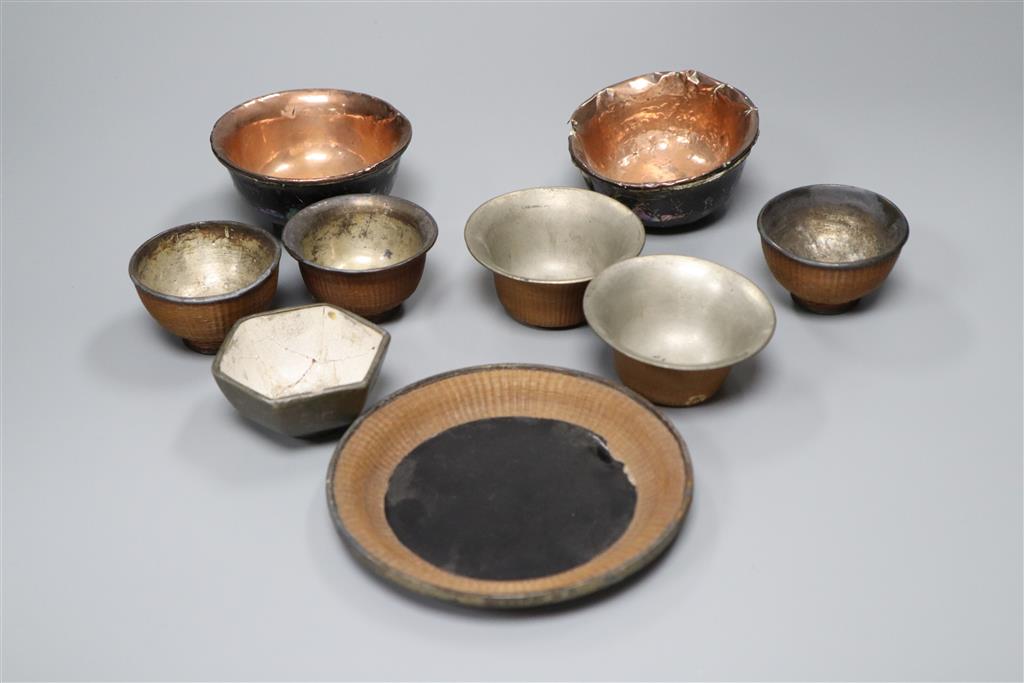 A group of Chinese lacquer and bamboo bowls, 18th/19th century